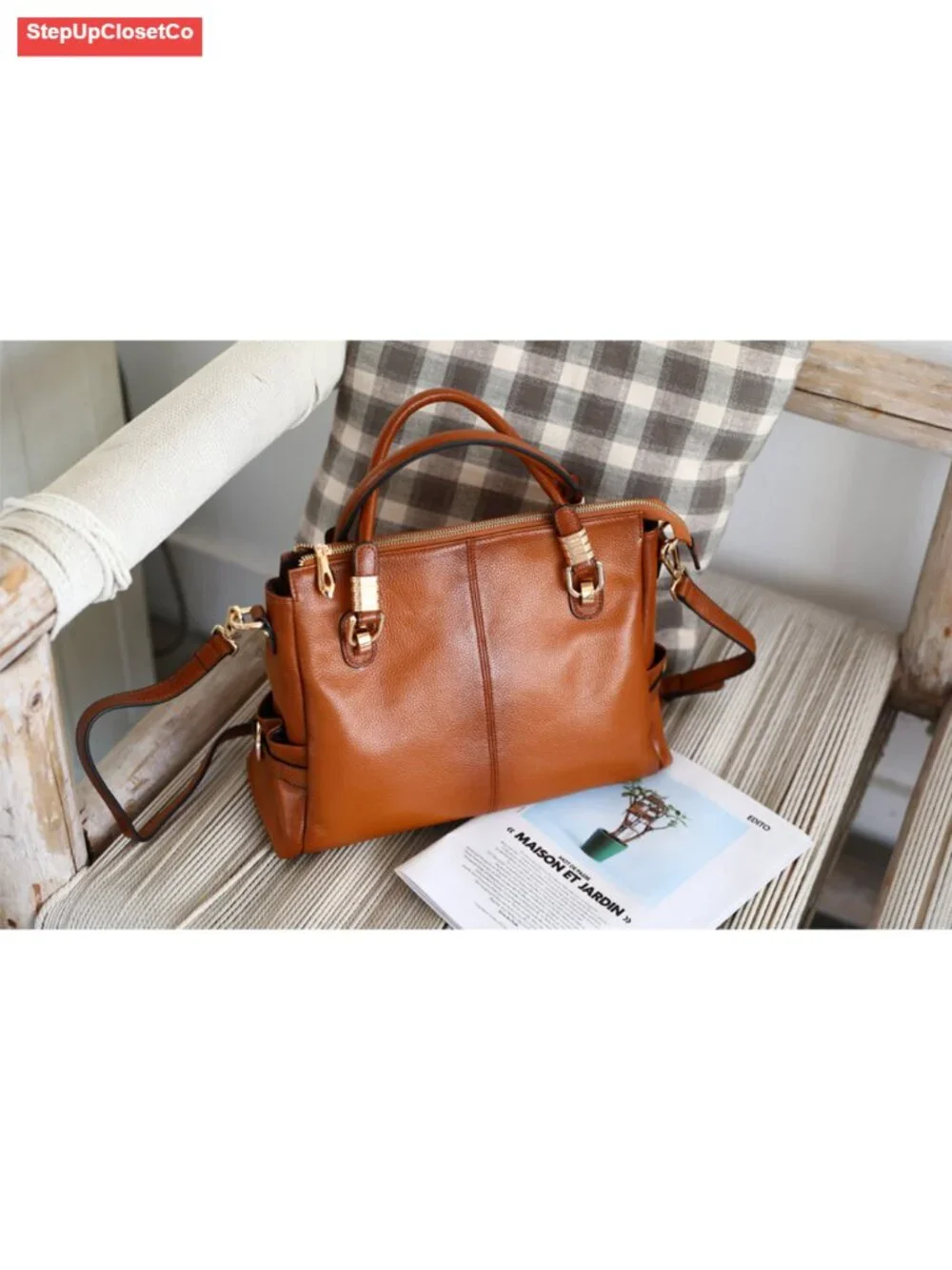 Top Grain Pebbled Cowhide Leather Satchel Tote Crossbody Shoulder Bag